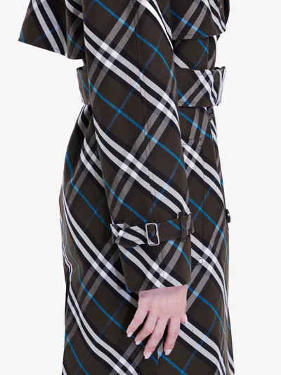 Burberry Green Oversized Double-breasted Trench Coat With Check Motif In Twill Woman In Green