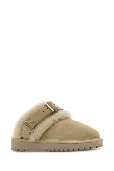 Burberry Chubby Mule In Suede And Beige Shearling