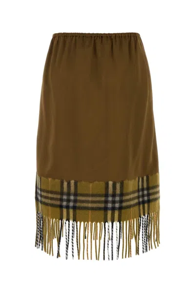 Burberry Satin Skirt With Elastic Waistband And Fringe Hem