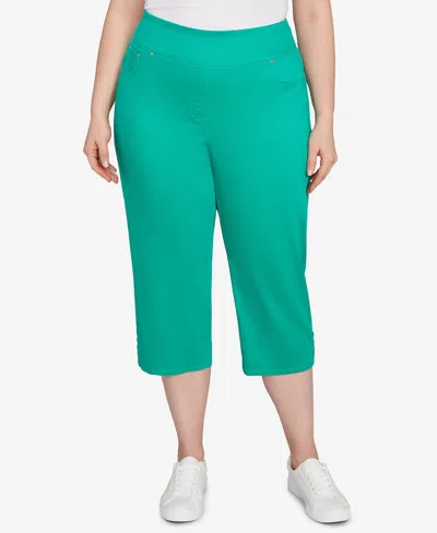 Ruby Rd. Plus Size Ladder Hem Soft Denim Capri Pants In Green