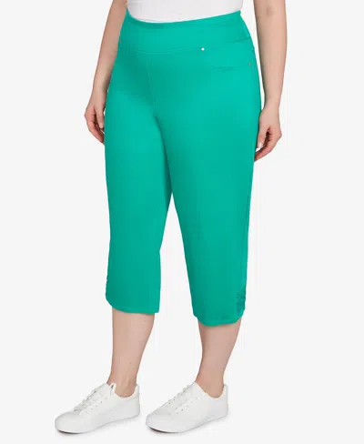 Ruby Rd. Plus Size Ladder Hem Soft Denim Capri Pants In Green