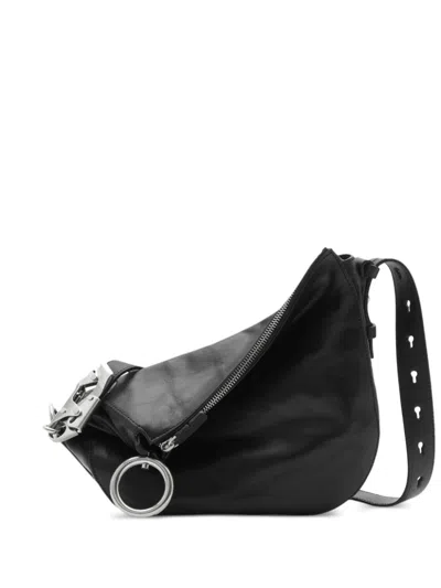 Burberry Woman Black Leather Knight Medium Shoulder Bag