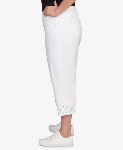 Ruby Rd. Plus Size Embroidered Hem Soft Stretch Denim Capri Pants In White