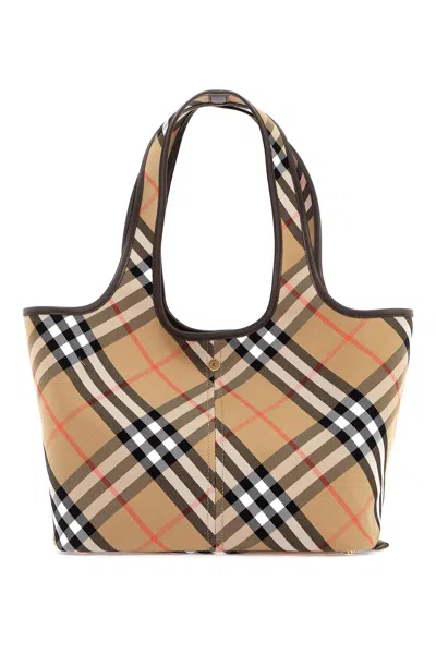 Burberry Embroidered Canvas Small Check Shopping Bag