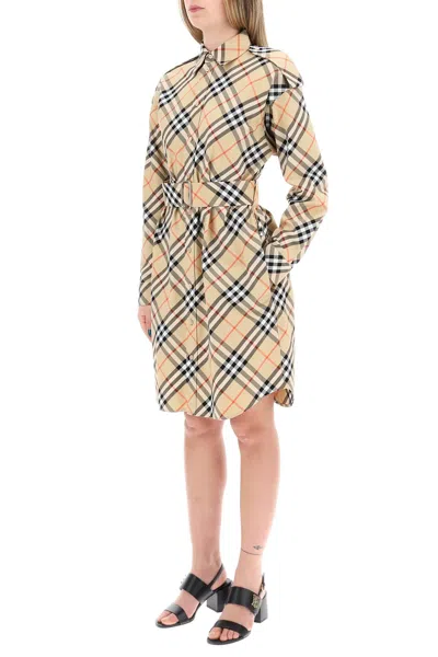 Burberry Embroidered Cotton Dress In Neutral