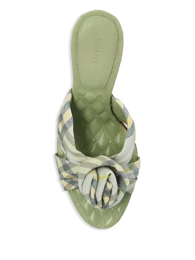 Burberry Fabric Embroidered Mews Mules With Knotted Detail