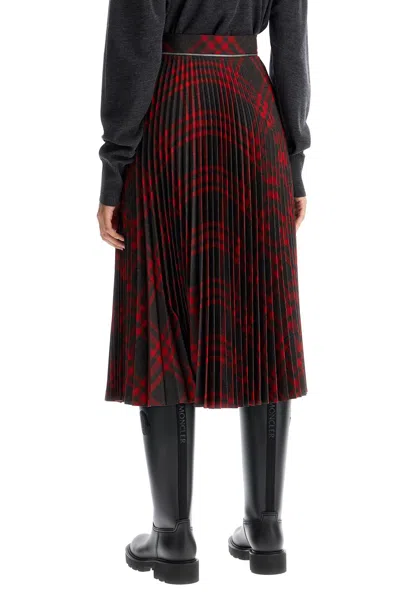 Burberry Pleated Check Midi Skirt In Red