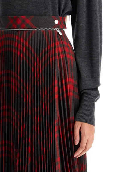 Burberry Pleated Check Midi Skirt In Red