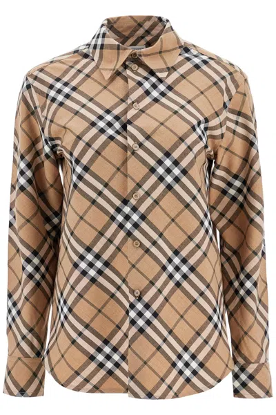 Burberry Women Wool Blend Shirt With Check Motif In Gold