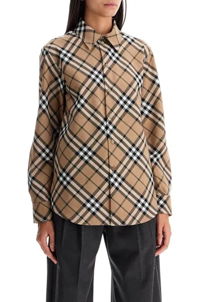 Burberry Women Wool Blend Shirt With Check Motif In Gold