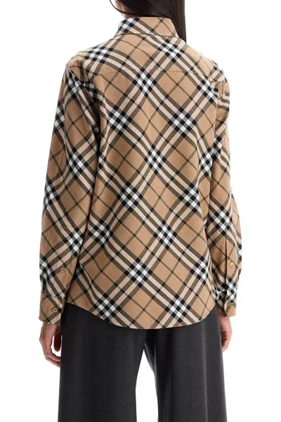 Burberry Women Wool Blend Shirt With Check Motif In Gold