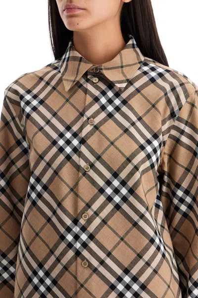 Burberry Women Wool Blend Shirt With Check Motif In Gold
