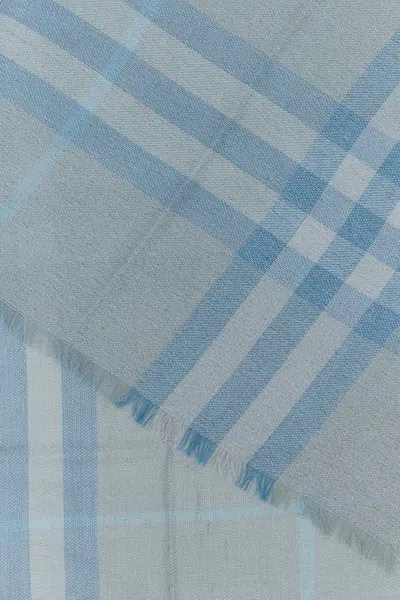Burberry Embroidered Wool Blend Scarf With Checked Pattern