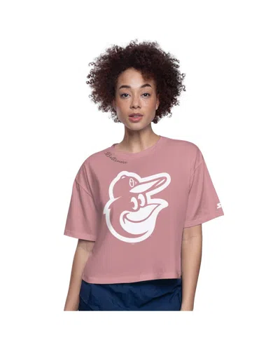 Starter Women's Pink Baltimore Orioles Play The Ball Boxy Cropped T-shirt In Pink