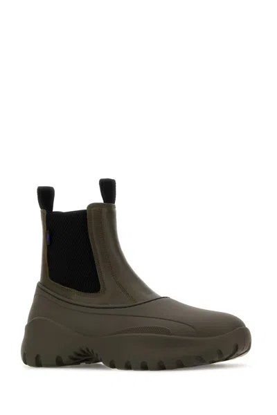 Burberry Olive Green Leather And Rubber Chelsea Scoot Ankle Boots