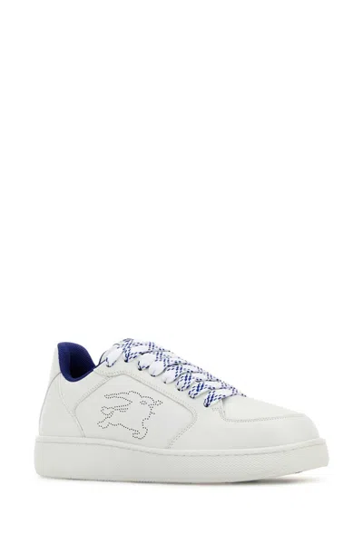 Burberry White Calf Leather Sneakers With Textured Tpu Sole