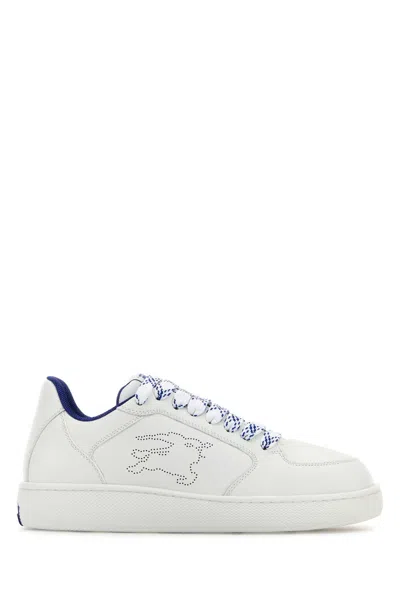 Burberry White Calf Leather Sneakers With Textured Tpu Sole
