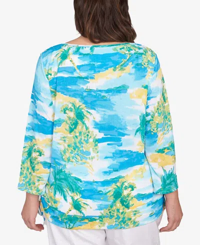 Ruby Rd. Plus Size Paradise Island Crinkle Knit Top In Blue