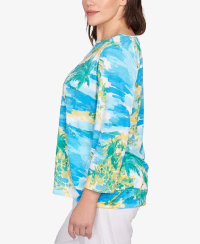 Ruby Rd. Plus Size Paradise Island Crinkle Knit Top In Blue