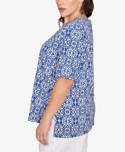 Ruby Rd. Plus Size Pacific Medallions Embellished Knit Top In Blue