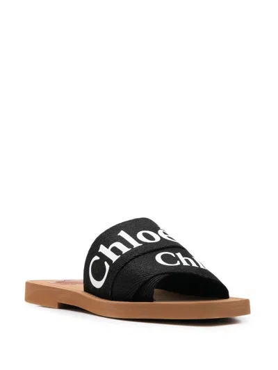 Chloé Woody Flat Logo Ribbon Slide Sandals