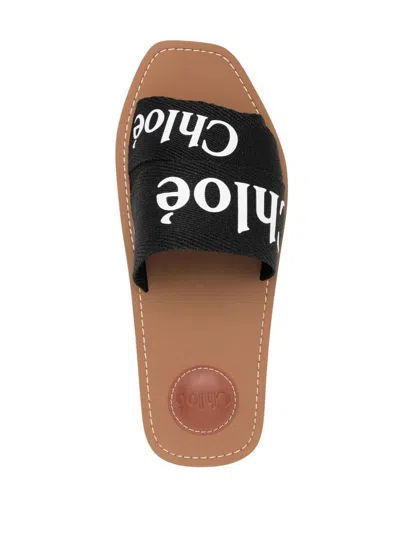 Chloé Woody Flat Logo Ribbon Slide Sandals