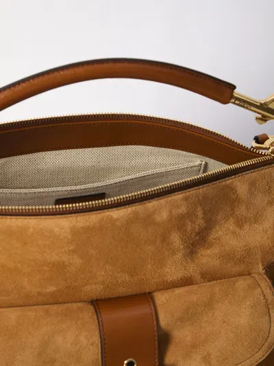 Chloé Structured Brown Clay Calfskin Crossbody Bag With Golden Details