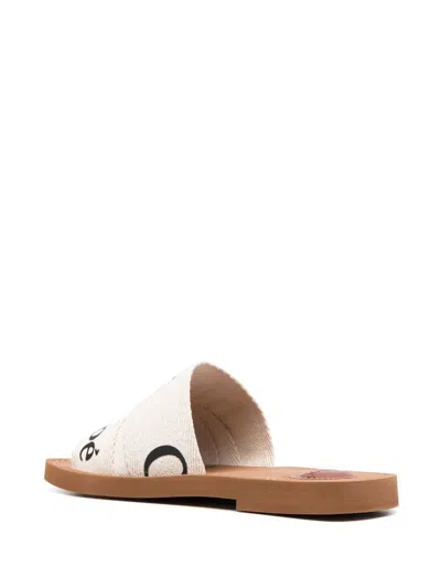 Chloé Ivory Linen Woody Slippers In Neutral