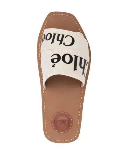 Chloé Ivory Linen Woody Slippers In Neutral