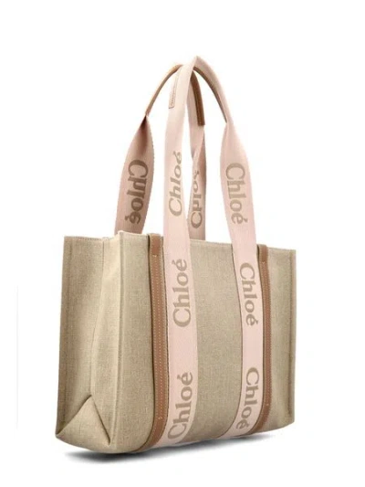 Chloé Multicolor Linen Medium Woody Shopping Bag