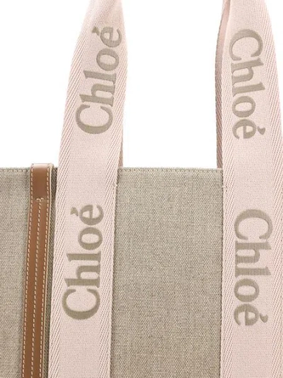 Chloé Multicolor Linen Medium Woody Shopping Bag