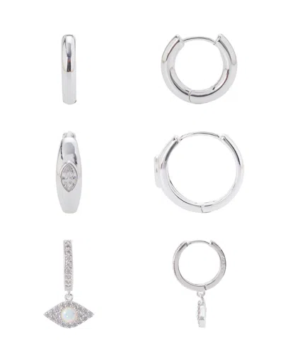 Unwritten Cubic Zirconia And Opal Evil Eye Hoop Trio Earring Set