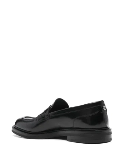 Dolce & Gabbana Black Leather Almond Toe Slip On Shoes