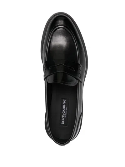 Dolce & Gabbana Black Leather Almond Toe Slip On Shoes