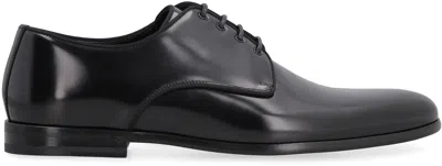 Dolce & Gabbana Black Leather Raffaello Lace-up Shoes In Black