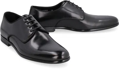 Dolce & Gabbana Black Leather Raffaello Lace-up Shoes In Black