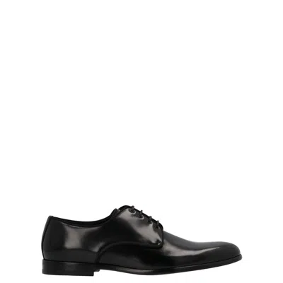 Dolce & Gabbana Black Leather Raffaello Lace-up Shoes In Black