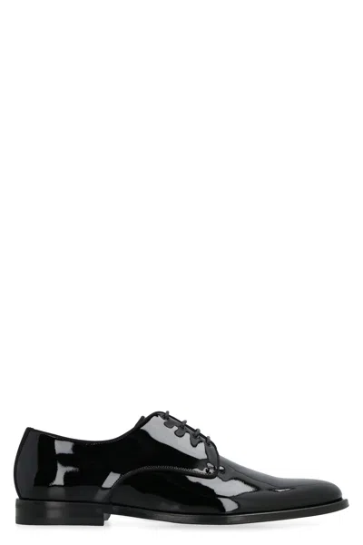 Dolce & Gabbana Black Leather Raffaello Lace-up Shoes In Black