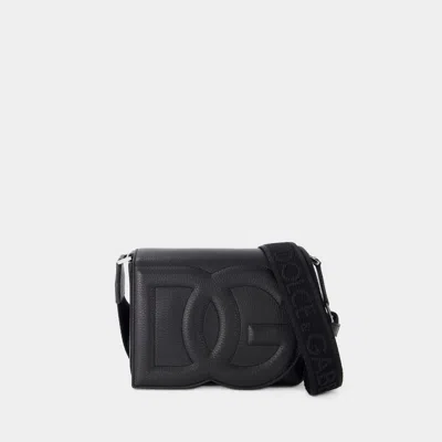 Dolce & Gabbana Black Leather Medium Dg Logo Crossbody Bag