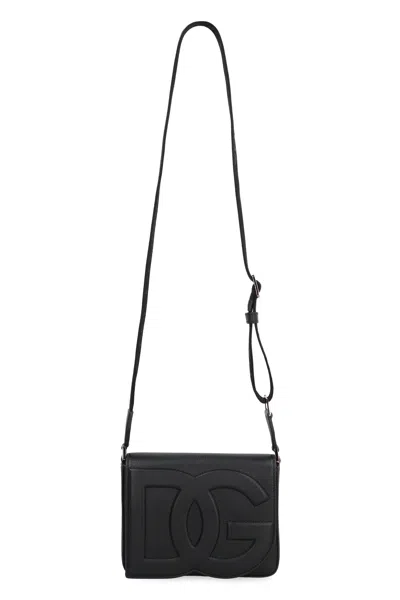 Dolce & Gabbana Black Leather Medium Dg Logo Crossbody Bag
