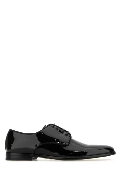 Dolce & Gabbana Black Leather Raffaello Lace-up Shoes In Black