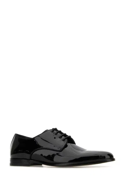 Dolce & Gabbana Black Leather Raffaello Lace-up Shoes In Black