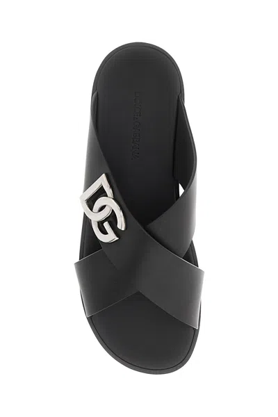 Dolce & Gabbana Black Leather Slippers