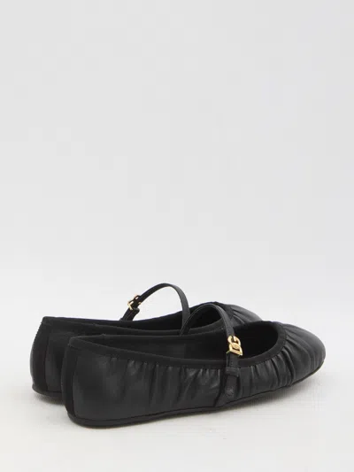 Dolce & Gabbana Black Ballerinas With Metallic Logo And Strap In Leather Woman
