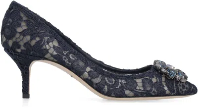 Dolce & Gabbana Scarpe Con Tacco In Pizzo Blu Notte Donna