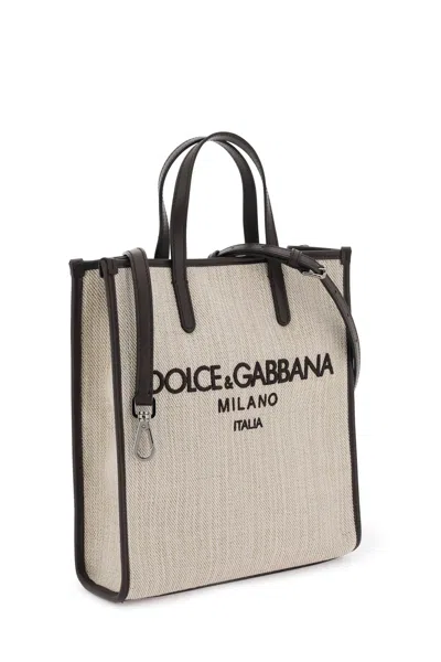 Dolce & Gabbana Sand Canvas Small Shopping Bag