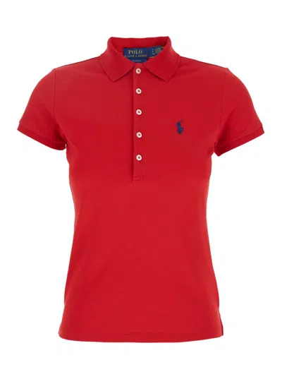 Shop Polo Ralph Lauren 'julie' Red Polo Shirt With Classic Collar And Pony Embroidery On The Front In Cotton Stretch Woman