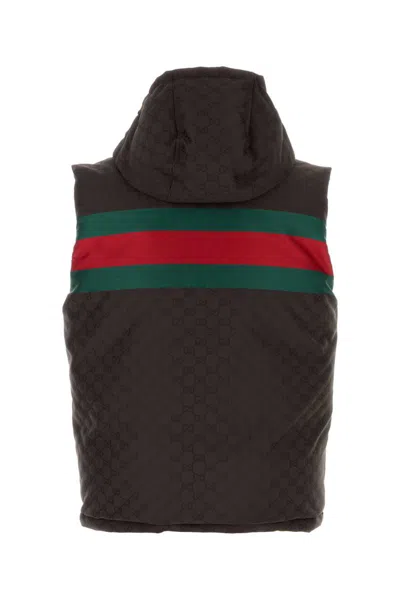 Gucci Dark Brown Gg Polyester Blend Sleeveless Down Jacket