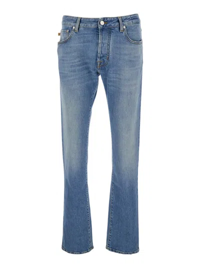 Jacob Cohen 'bard' Light Blue Five Pocket Jeans With Logo Patch On The Back