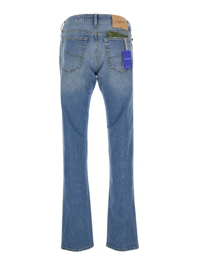 Jacob Cohen 'bard' Light Blue Five Pocket Jeans With Logo Patch On The Back
